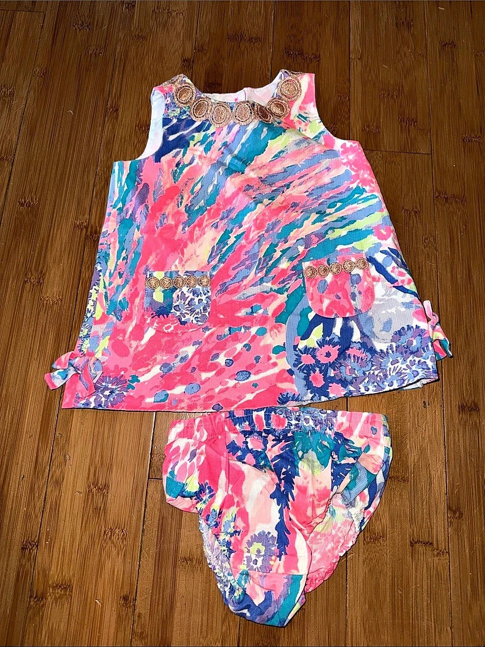 Lilly Pulitzer Baby Lilly Shift Dress Floral Print Pink & Blue 12-18 Months